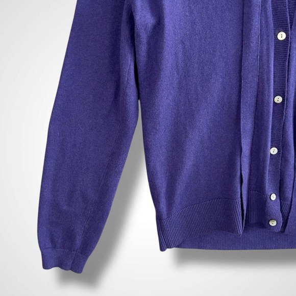 Lands' End Womens Cardigan M Purple Bow Tie‎ Cotton Cashmere Blend Button Sweate - Picture 7 of 9